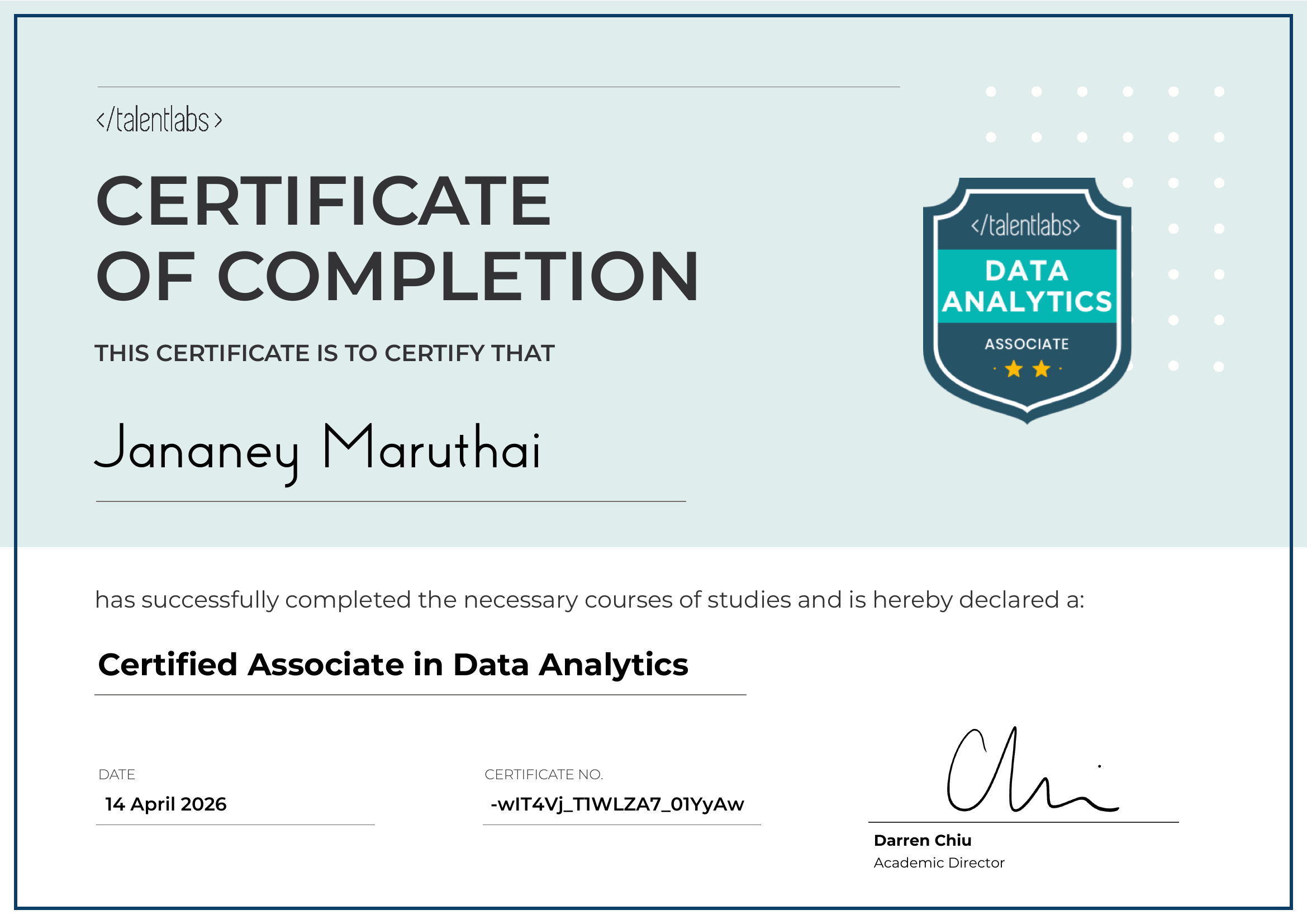 Certified Associate in Data Analytics certificate