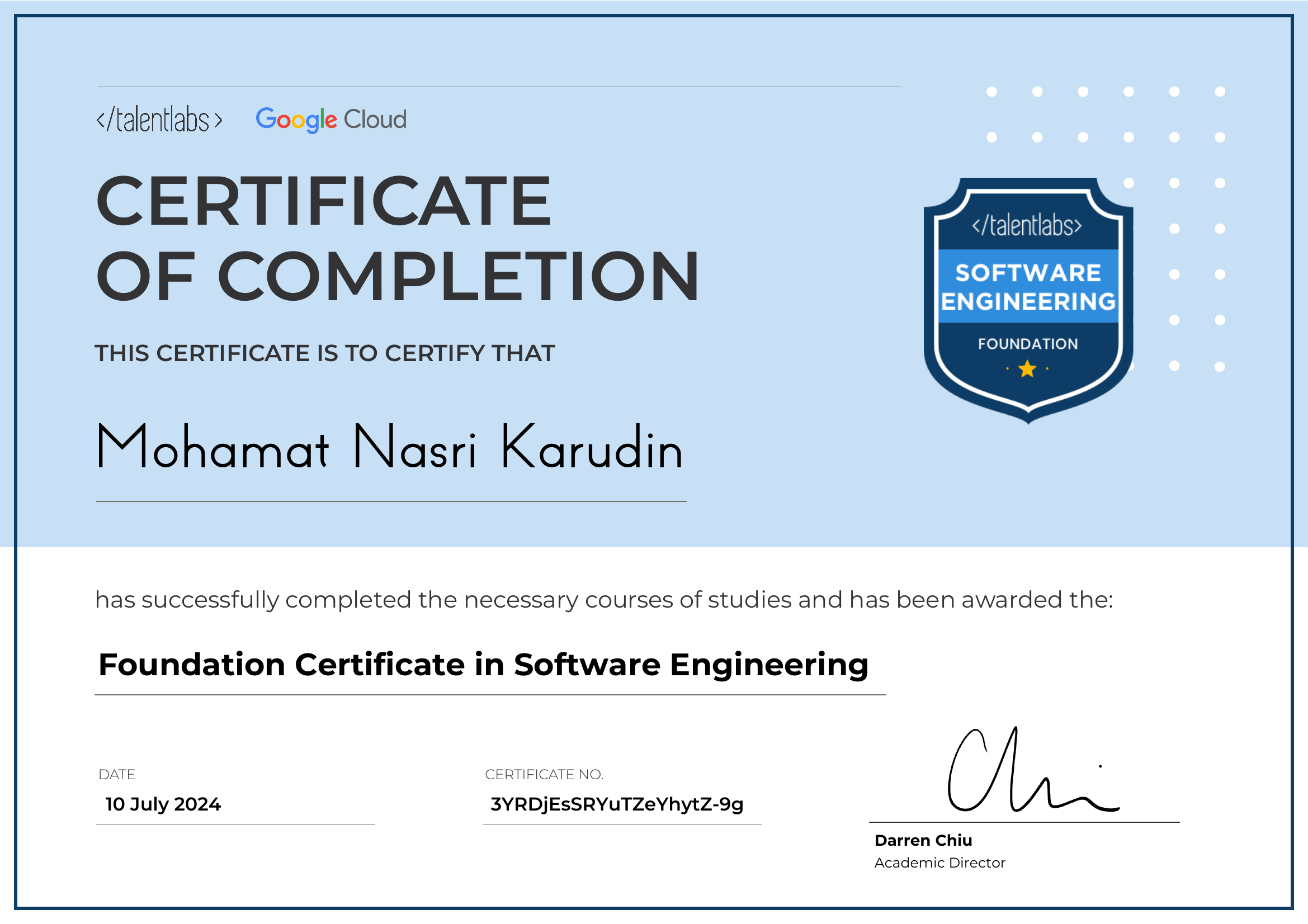 Foundation Certificate in Software Engineering certificate