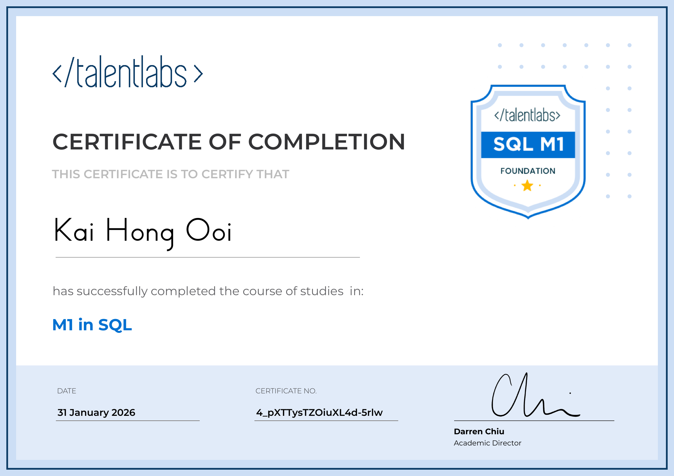 M1 in SQL certificate
