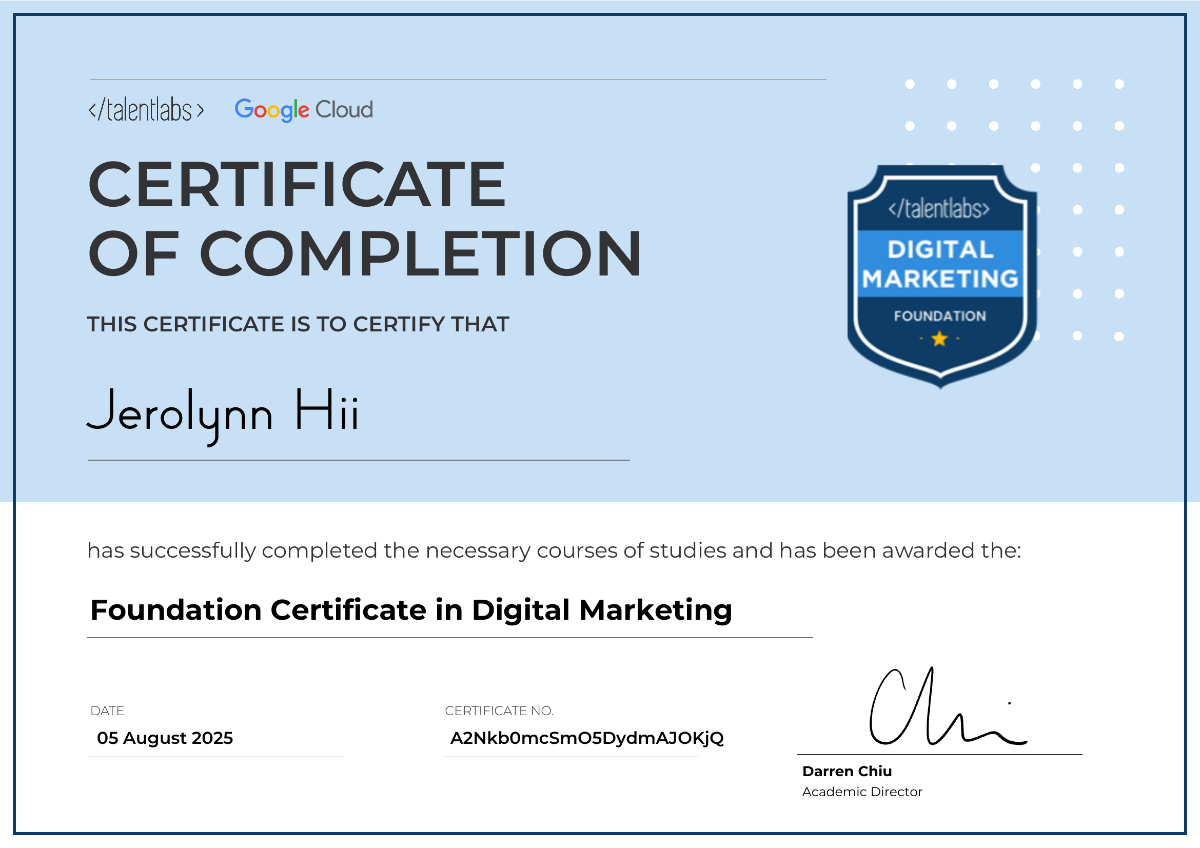 Foundation Certificate in Digital Marketing certificate