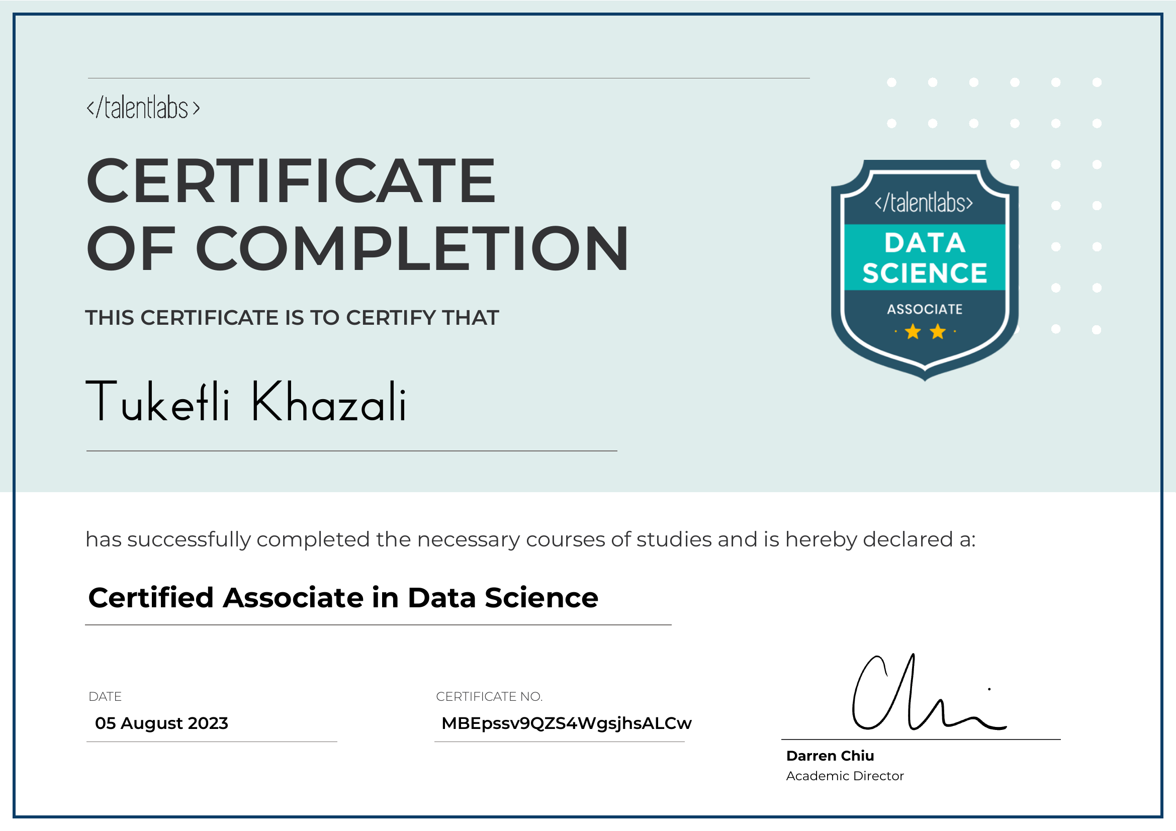 Certified Associate in Data Science certificate