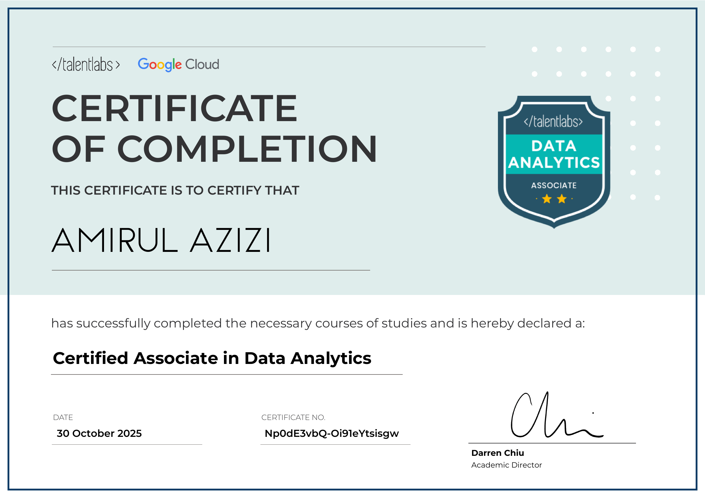 Certified Associate in Data Analytics certificate