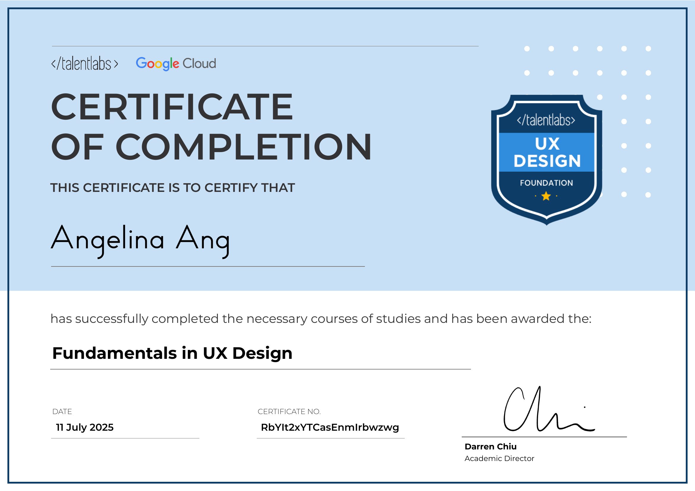 Fundamentals in UX Design certificate