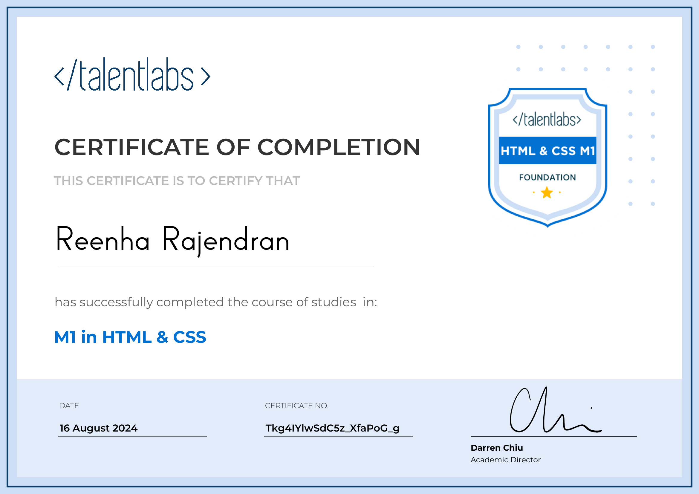 M1 in HTML & CSS certificate