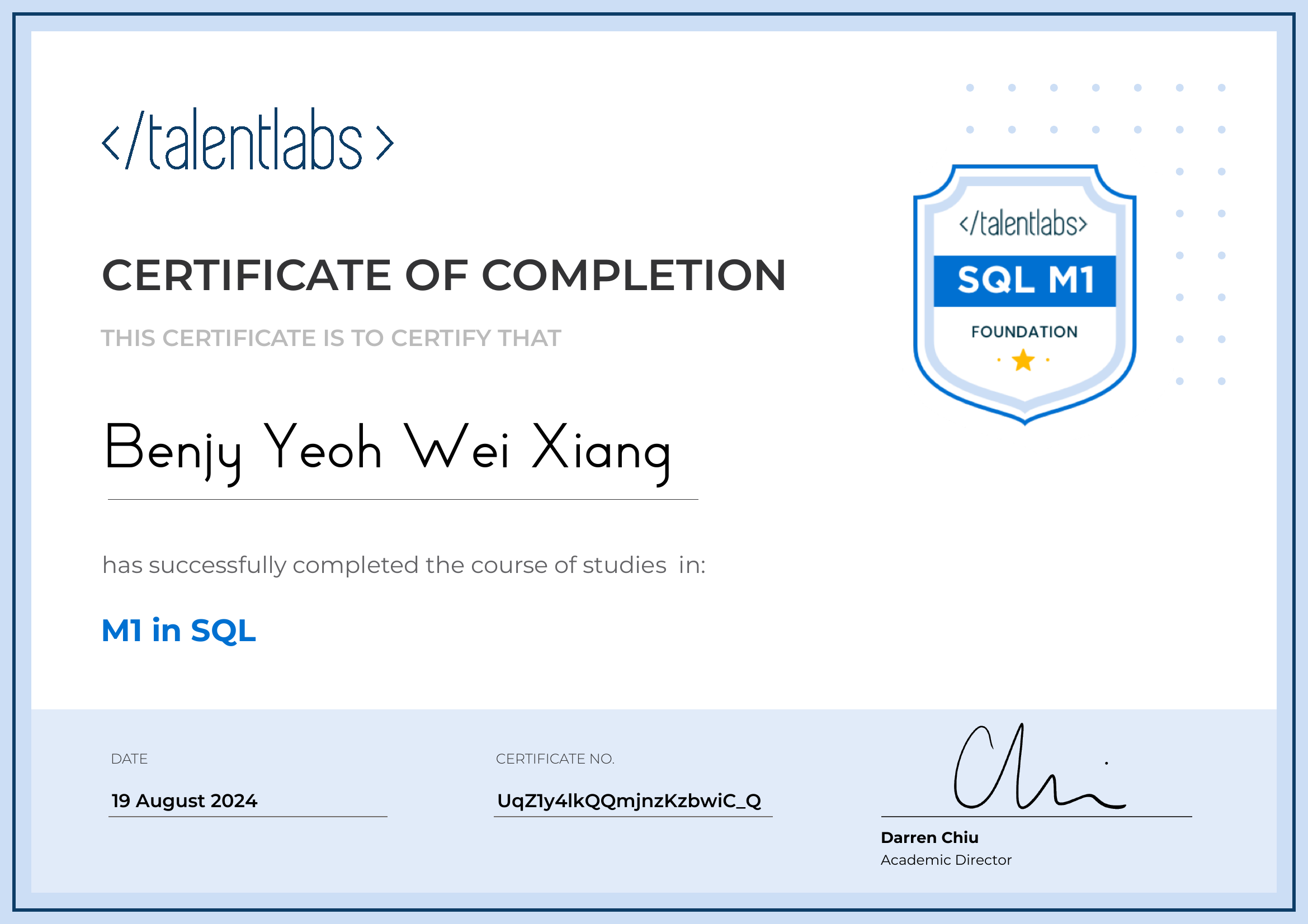 M1 in SQL certificate