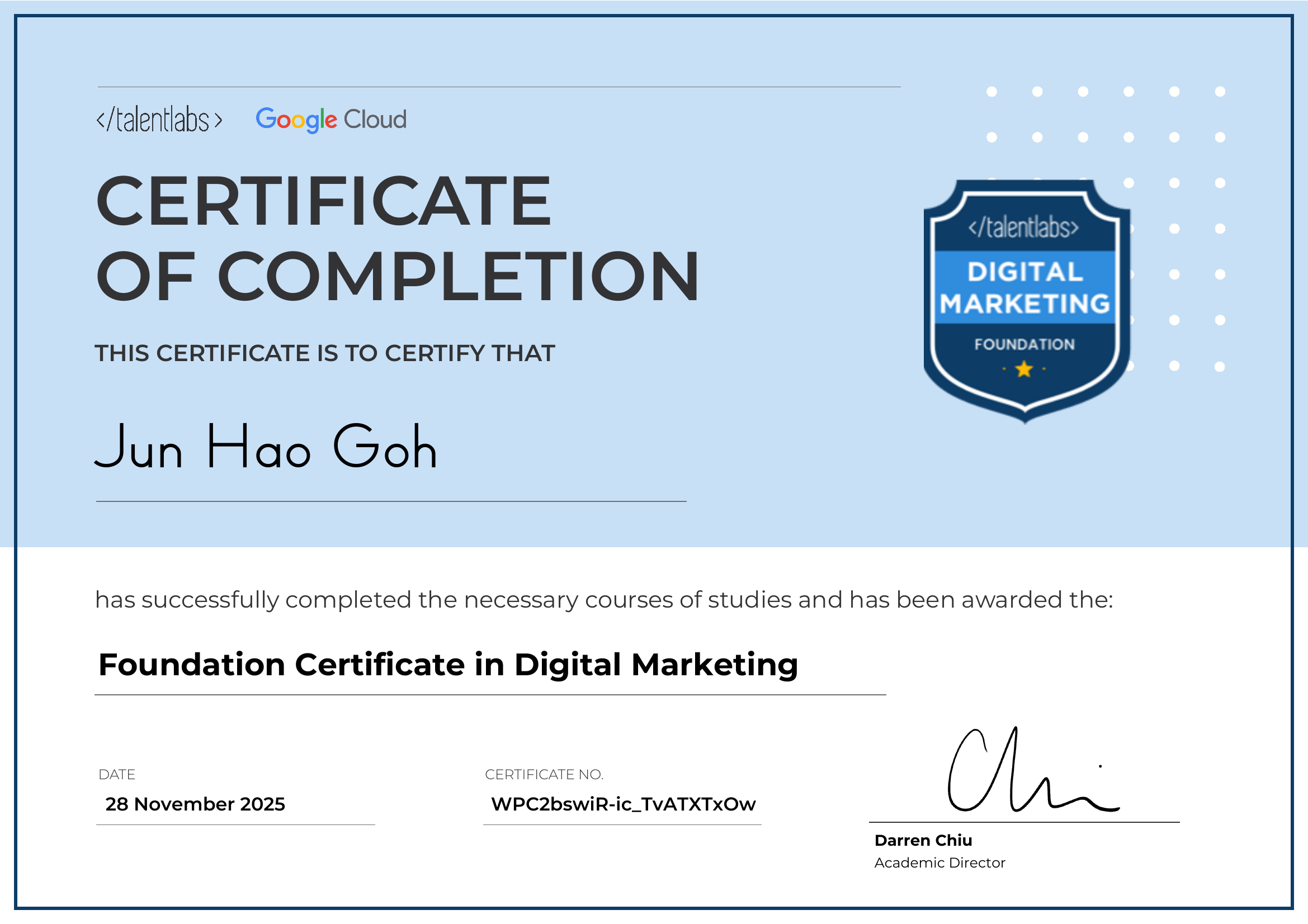 Foundation Certificate in Digital Marketing certificate