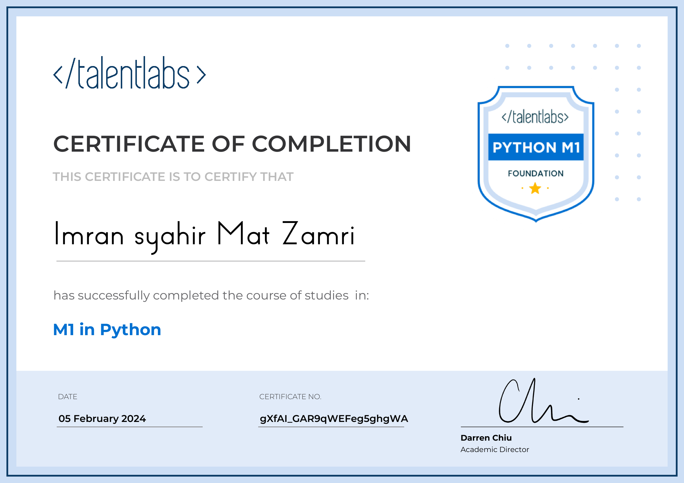 M1 in Python certificate
