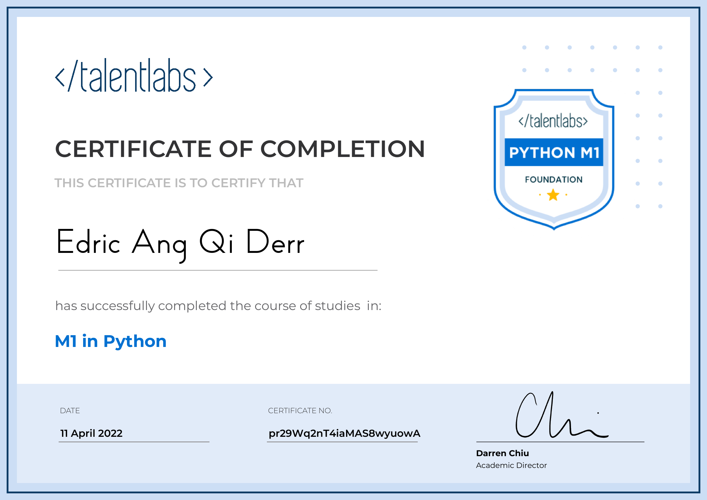 M1 in Python certificate