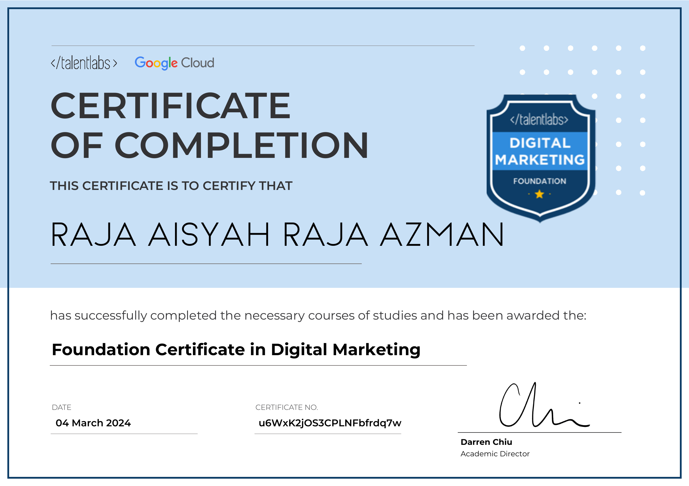 Foundation Certificate in Digital Marketing certificate