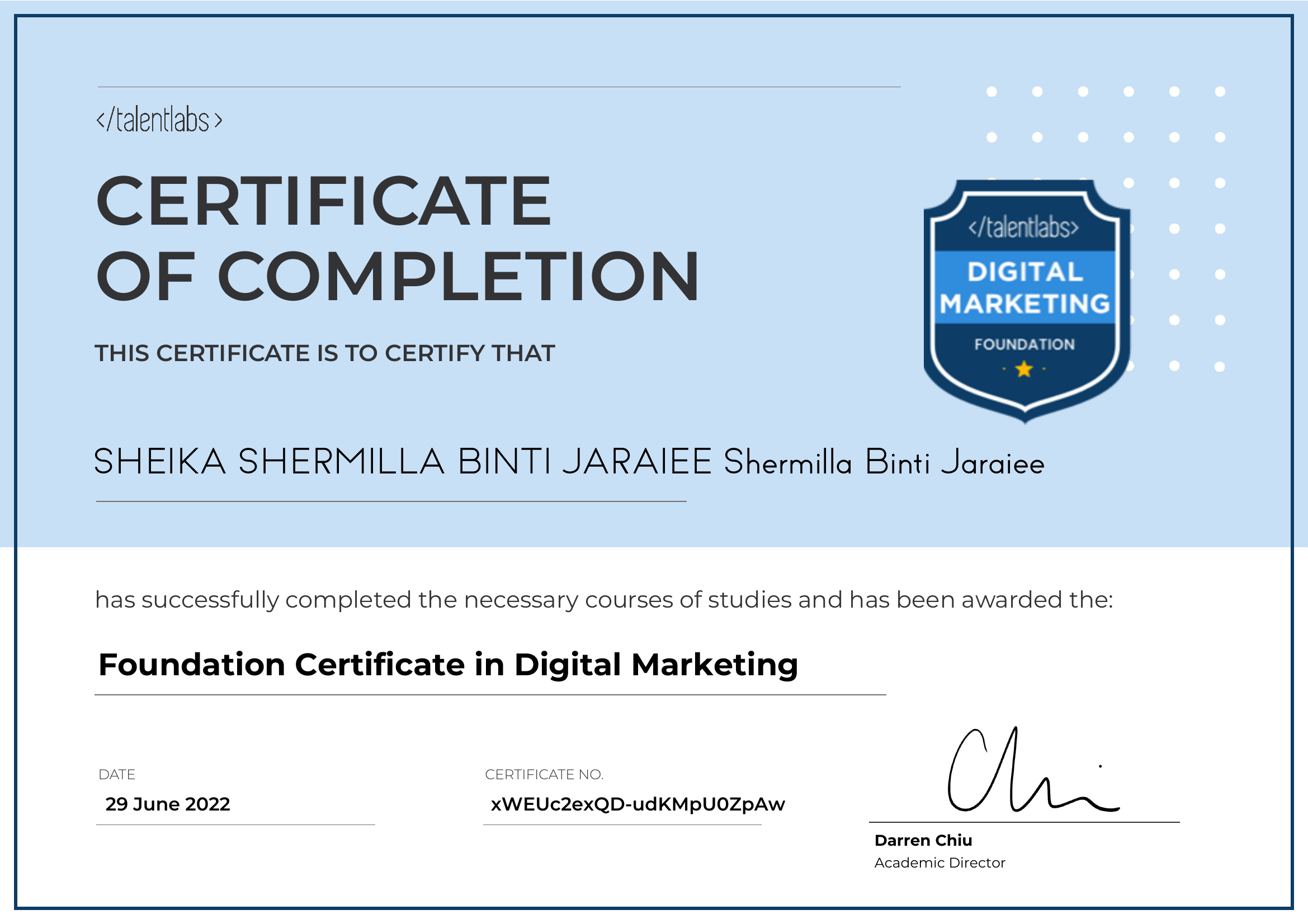 Foundation Certificate in Digital Marketing certificate
